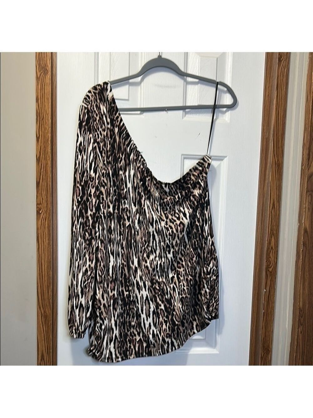 Maurices Black and Brown Animal Print One Shoulder Long Sleeve Blouse NWT 3X